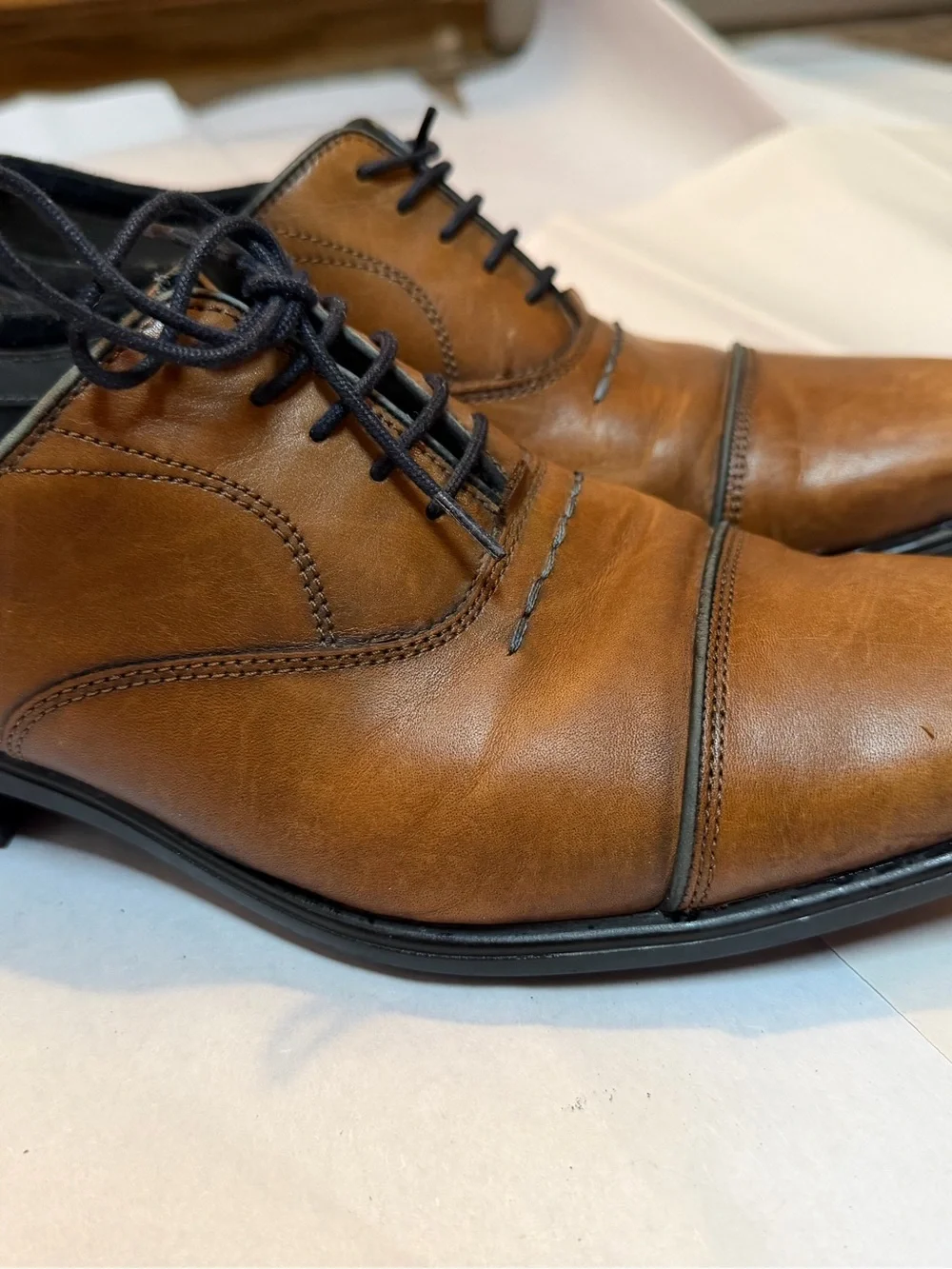 Hush Puppies Men’s Brown Leather Cap Toe Oxford Dress Shoes Size 8